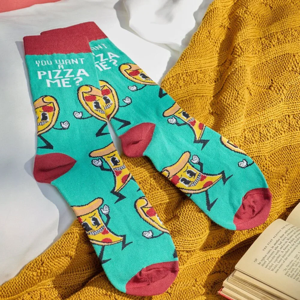 You Want A Pizza Me? Socks | Retro Food Pun Novelty Socks | Gift for Pizza Love